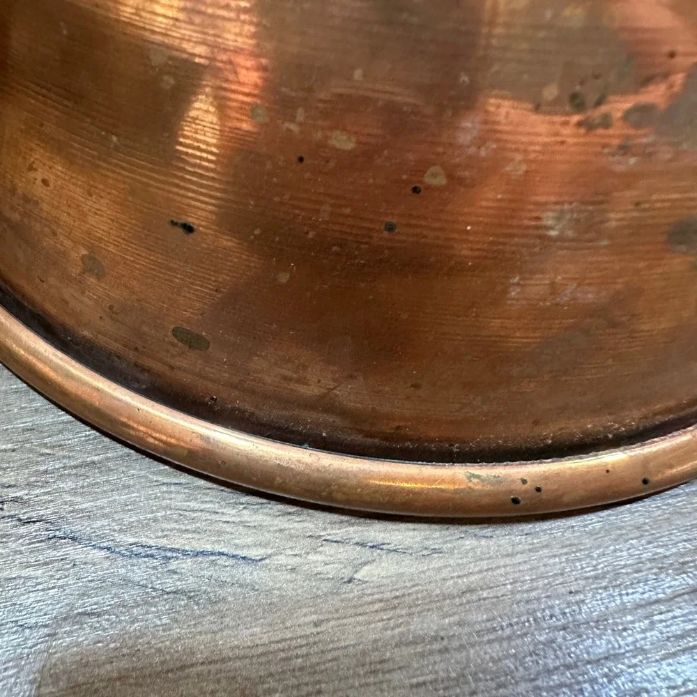 Vtg Copper Egg White Mixing Bowl Round Bottom Brass Ring 8.5